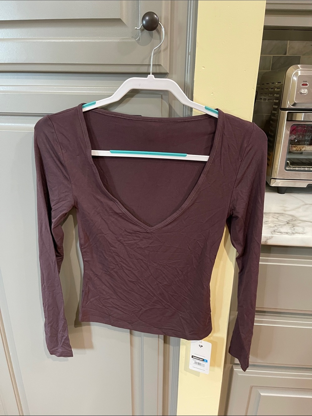 Long-Sleeve Deep V Tee in Plum